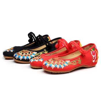 Femei Broderie Pantofi Lady Vintage Confortabil Floare Tradițională Chineză Stil Vechi Peking Panza Apartamente Balerina Pantofi De Dans