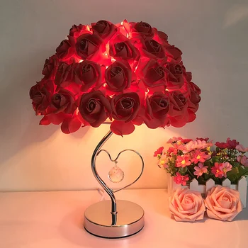 Nunta De Artă Crystal Rose Masă Lampă De Noptieră Dormitor Longevitate De Iluminat Fata De Printesa Romantic Floare Mică Lampă De Masă