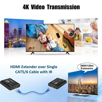 2020 cel Mai bun 4K HDMI Extender Transmițător Receptor Peste Cat5e/Cat6 RJ45 Porturi HDMI Extender Buclă 120m HDMI Extender IR Pentru PS4 HDTV