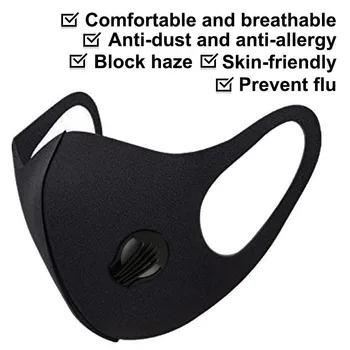 5PC Masque Masca noir anti-virus, Militare Aer, Praf, Fum, Poluare Masca de fata cu Bretele Reglabile si Lavabila Masca de Respirat