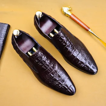 Rochie Pantofi Business Piele Naturala Om Oxford Formale Pantofi De Dimensiuni Mari Casual Retro Negru Vin Roșu 2019 Noua Moda