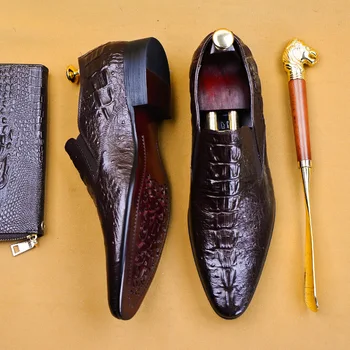 Rochie Pantofi Business Piele Naturala Om Oxford Formale Pantofi De Dimensiuni Mari Casual Retro Negru Vin Roșu 2019 Noua Moda