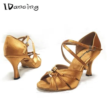 IDancing Pantofi de Dans pentru Femei Ballroom Salsa Latin Pantofi Adidași Pantofi de Dans sală de Bal Pantofi Fete Negru Bronz cu Toc