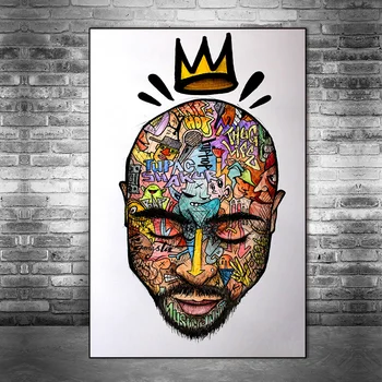 Arta Graffiti Tupac Muzica Hip Hop Panza Pictura Arta de Perete Postere si Printuri de Perete Imagine 2PAC Tatuaj de Artă de Desene animate Pentru Decor Acasă