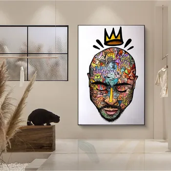 Arta Graffiti Tupac Muzica Hip Hop Panza Pictura Arta de Perete Postere si Printuri de Perete Imagine 2PAC Tatuaj de Artă de Desene animate Pentru Decor Acasă