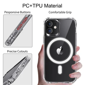 Magnetice de Caz Pentru iPhone 12 seria Caz de Protecție Pentru iPhone 12 Pro Max Mini Încărcător fără Fir Transparent Subțire Caz