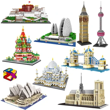 PZX Arhitectura Notre Dame de Paris Opera Taj Mahal-Palatul Potala Tower Bridge 3D Mini Diamond Blocuri de Constructii Jucărie fără Cutie
