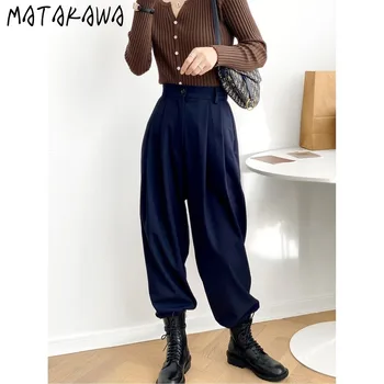 MATAKAWA Epocă Streetwear Talie Mare Sentiment de Design Costum Pantaloni Femei 2020 Toamna Vrac Pantaloni Largi pentru Femei