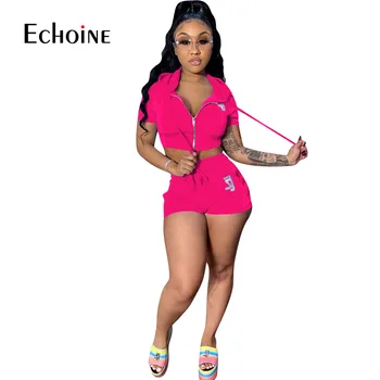 Echoine Sport Femei solide de Diamant set de două piese Treninguri hanorac cu fermoar topuri pantaloni jogger Costum de Haine de Potrivire Set haine