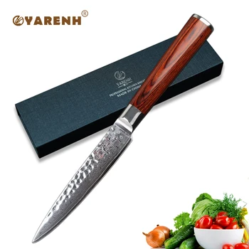 YARENH 5 inch utilitate cuțit de oțel Damasc bucatarie cuțit bucătar-șef cu roșu mâner din lemn Japoneză VG10 fructe peeling cuțite