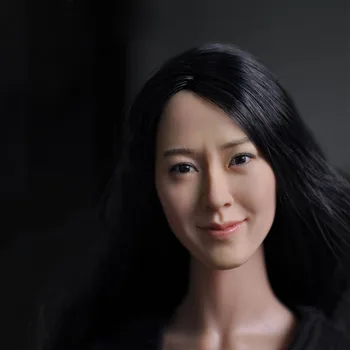 KM13-77 1/6 Scară de sex Feminin din Asia părul lung Negru Cap Sculpteaza Modelul De 12