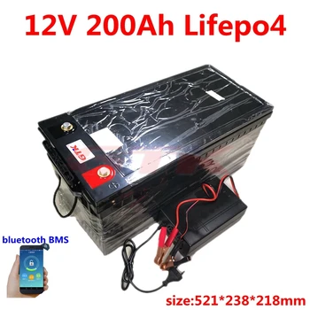Reîncărcabilă anti-apă 12.8 V Lifepo4 12V 200AH baterie cu litiu BMS 200A cu bluetooth pentru sistem Solar invertor+20A Încărcător