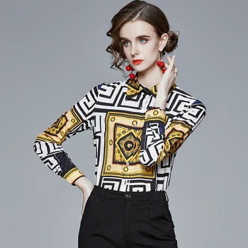 Noua modă temperament este subțire femei poziționare high-end geometrice imprimare cu mâneci lungi tricou