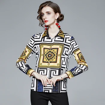Noua modă temperament este subțire femei poziționare high-end geometrice imprimare cu mâneci lungi tricou