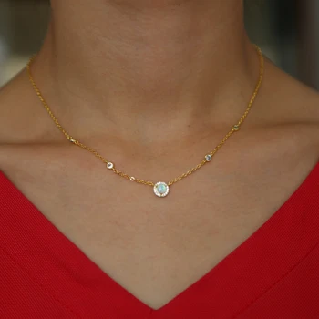 Cz stația de link-ul lanț farmecul colier Alb cz piatra Opal femei guler lanț moda noua a sosit de sex feminin coliere bijuterii