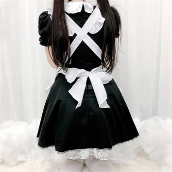 Alb negru Lolita Maid Dress pentru Fete Femeie Costume Cosplay Costum Cafe Waitress Uniformă de Menajeră Petrecere Etapă Costume de Halloween
