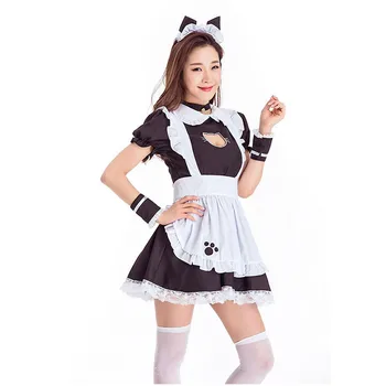 Alb negru Lolita Maid Dress pentru Fete Femeie Costume Cosplay Costum Cafe Waitress Uniformă de Menajeră Petrecere Etapă Costume de Halloween