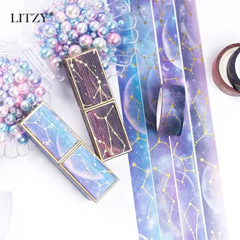 LITZY 4buc Bronzare Washi Tape Set Kawaii Sakura Floare Galaxy Aur Adezivă de Mascare Benzi de Baza Jurnalul DIY Autocolante de Papetărie