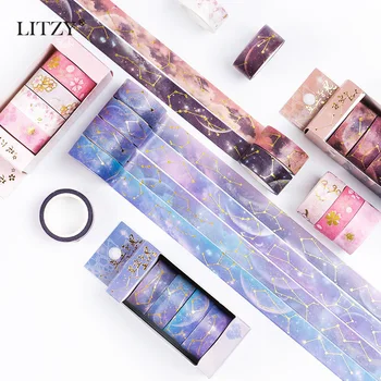 LITZY 4buc Bronzare Washi Tape Set Kawaii Sakura Floare Galaxy Aur Adezivă de Mascare Benzi de Baza Jurnalul DIY Autocolante de Papetărie