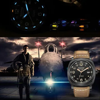 NEDSS brand de Lux ceas la modă tritiu ceas autmomatic ceas piele armatei Barbati Original Navy SEAL Diver Ceasuri