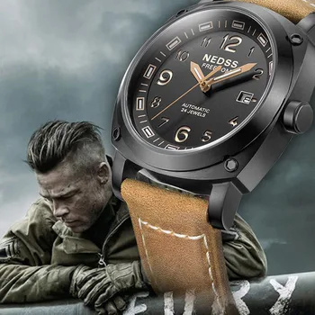 NEDSS brand de Lux ceas la modă tritiu ceas autmomatic ceas piele armatei Barbati Original Navy SEAL Diver Ceasuri