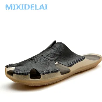 MIXIDELAI Noua din Piele de Calitate, Non-Alunecare Papuci Barbati, Sandale de Plajă Confortabil Pantofi de Vara pentru Bărbați Papuci Clasici Barbati Flip Flops