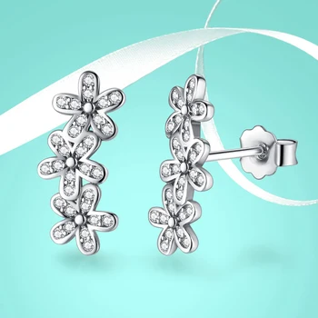 ELESHE de Primăvară la Modă Argint 925 Daisy Floare Stud Cercei Cu Cristal Orbitor Email Cercei pentru Femei Bijuterii Fine