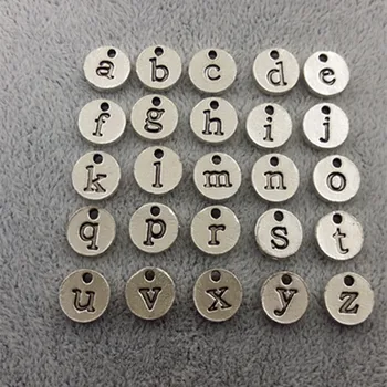 De înaltă Calitate 130 Buc( 5 seturi) 10MM Argint Placat cu Bijuterii Diy Face Farmece Alfabet cu litere mici Inițială Farmece