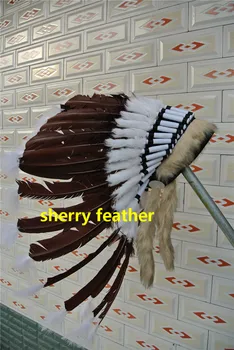 Livrare gratuita culoare maro indian frizură Replica realizate manual pene frizură diadema bentita costume pălărie cu pene