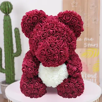 Fierbinte Cadou de Ziua Îndrăgostiților Trandafir Roșu Ursuleț de pluș PE Spuma Artificiala a Crescut Teddy Bear Papusa de Ziua Decor Nunta Îndrăgostiților Cadou