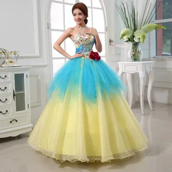 Colorate Organza rochie de mireasa Colorate 2020 Strapless Nou Stil coreean Galben albastru Roșu Flori Rochii de Printesa vestido de noiva