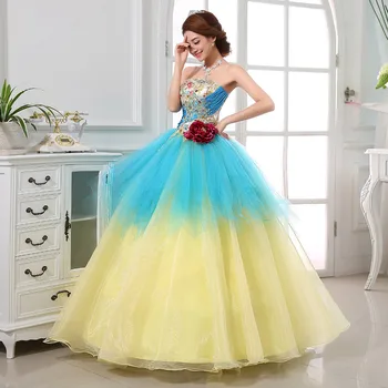 Colorate Organza rochie de mireasa Colorate 2020 Strapless Nou Stil coreean Galben albastru Roșu Flori Rochii de Printesa vestido de noiva