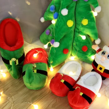 Cald Iarna Unisex Acasă Papuci De Interior Amuzant De Crăciun De Pluș Tobogane Casual Drăguț Plat Flip Flops Copii Bumbac Moale Etaj Pantof