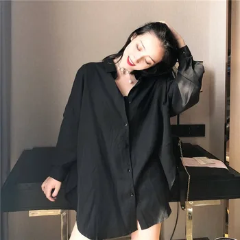 Bluza Femei Tricouri Negre cu Maneca Lunga Top pentru Femei Topuri si Bluze Harajuku Solid Simplu Toate se Potrivesc Clasic coreeană de Moda Casual