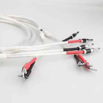2020 O Pereche HIFI Argint Placat cu Cablu Difuzor Hi-END 4N OFC Sârmă Vorbitor Pentru Sisteme HI-FI Y Mufa Banana Plug Cablu Difuzor