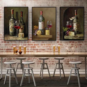 Vintage Sticla de Vin Roșu Fructe Postere si Printuri Pictura in Ulei pe Panza Scandinave Arta de Perete Imagine Bucătărie Cafea Cameră Decor