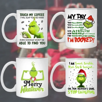 Drăguț Cafea, Ceai, Lapte, Bere Cupa Cadouri Amuzante pentru Prieteni Verde Păros Grinch Crăciunul Cani Ceramice