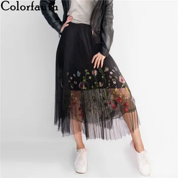 Colorfaith 2019 Nou Puf Femei Plasă de Tul Fusta lunga Moda Vintage Plisata Broderii Florale Elegante, Feminine fusta de Balet de Fuste SP043
