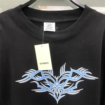 2021 VETEMENTS Logo-ul Negru cu Maneci Lungi T-Shirt Barbati Femei Albastru Alb Grafic VETEMENTS tricouri Supradimensionate Tonal broderie Topuri Tee