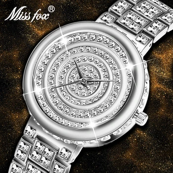 MISSFOX Ceas Femei Încheietura mâinii Complet Scump Diamant BlingBling Mare Dial Ceasuri Argintiu Culoare Impermeabil Costum de Bijuterii Pentru Femei