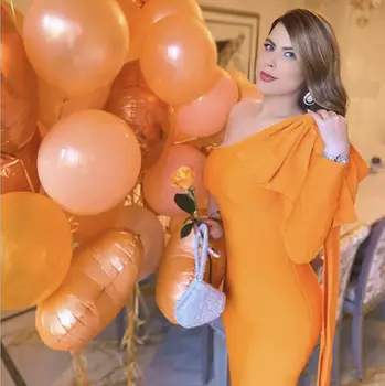 Simly Tara 2020 Femei De Iarnă, Orange Bandaj Rochie De Petrecere De Moda De Sex Feminin Un Singur Umăr Maneca Lunga Arc Bodycon Rochii Vestidos