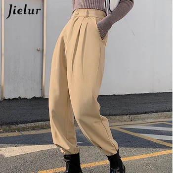 Jielur Stil coreean Pantaloni de Marfă Harajuku Pantaloni Casual pentru Femei Talie Mare Moda Streetwear Tineri Kaki Gri Pantaloni sex Feminin