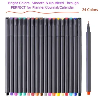 24 de Culori 0,4 mm Vârful Fin Fineliner Stilouri Marker Luminoase Culori pe Baza de Apa Asortate de Cerneală Nu-tox Material Cârlig Fibre Pen