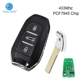 OkeyTech 3 Butoane 433Mhz 7945 Chip Smart Card-Cheie de Control de la Distanță HU83 Lama Cu Lama de Urgență pentru Peugeot 308 508 Citroen C4