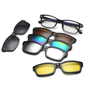5 lentile Clip pe ochelari de Soare clip-on ochelari pătrați Obiectiv Bărbați Femei oglindă clip Ochelari de Soare de Noapte Viziune ochelari de soare de Conducere pentru barbati