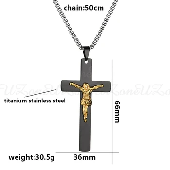 UZone Epocă Isus Cruce Colier Negru Titan Din Oțel Inoxidabil Catolică Crucifix Coliere Pandantiv Barbati Amuleta Bijuterii