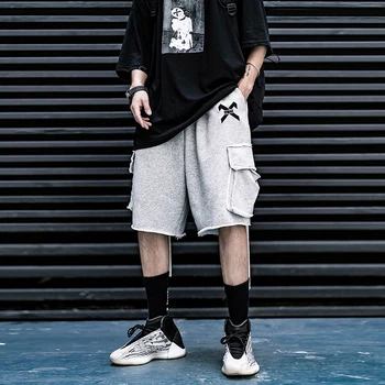 11 BYBB E ÎNTUNERIC pantaloni Scurți de Trening Barbati Hip Hop de Moda Streetwear Negru pantaloni Scurți Genunchi Lungime Multi-buzunar Panglică de Vară BW01