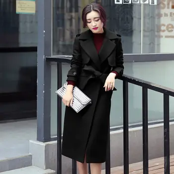 Toamna Iarna Femei Elegante Amestec De Lână Cașmir Haina Coreea De Cald Timp De Îmbrăcăminte De Sex Feminin De Înaltă Calitate Hepburn Haină De Lână