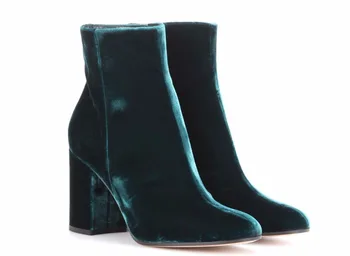 Moda fierbinte Verde/Albastru/Gri Turma Pantofi Glezna Fermoar Rotund Toe Pantofi pentru Femei Toc Pătrat de Dimensiuni Mari Cizme pentru Femei