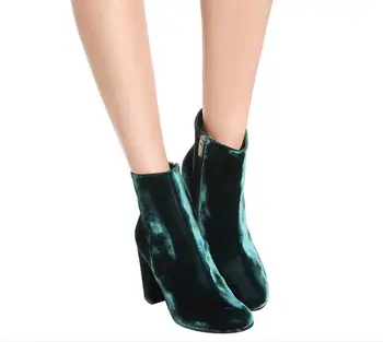 Moda fierbinte Verde/Albastru/Gri Turma Pantofi Glezna Fermoar Rotund Toe Pantofi pentru Femei Toc Pătrat de Dimensiuni Mari Cizme pentru Femei
